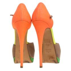 Pre Owned Giuseppe Zanotti Multicolor Leather And Glitter Suede T-Strap Platform Peep Toe Sandals Size 37