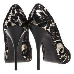 Giuseppe Zanotti Silver Metallic Leather and Black Lace Pumps Size 38
