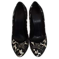 Giuseppe Zanotti Silver Metallic Leather and Black Lace Pumps Size 38