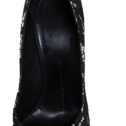Giuseppe Zanotti Silver Metallic Leather and Black Lace Pumps Size 38