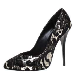 Giuseppe Zanotti Silver Metallic Leather and Black Lace Pumps Size 38