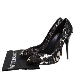 Giuseppe Zanotti Silver Metallic Leather and Black Lace Pumps Size 38