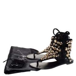 مملوكة مسبقًا صندل فلات جوسيبي زانوتي سويدي أسود مرصع بحزام للكاحل مقاس 37