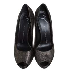 Pre Owned Giuseppe Zanotti Black/Grey Glitter Fabric Peep Toe Pumps Size 40