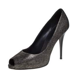 Pre Owned Giuseppe Zanotti Black/Grey Glitter Fabric Peep Toe Pumps Size 40