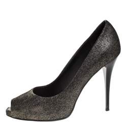 Pre Owned Giuseppe Zanotti Black/Grey Glitter Fabric Peep Toe Pumps Size 40