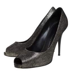 Pre Owned Giuseppe Zanotti Black/Grey Glitter Fabric Peep Toe Pumps Size 40