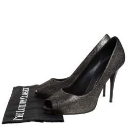 Pre Owned Giuseppe Zanotti Black/Grey Glitter Fabric Peep Toe Pumps Size 40