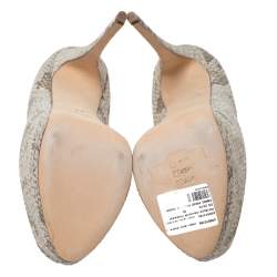 Pre Owned Giuseppe Zanotti Mint Green/Black Python Effect Leather Peep Toe Platform Pumps Size 39.5