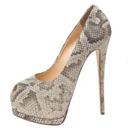 Pre Owned Giuseppe Zanotti Mint Green/Black Python Effect Leather Peep Toe Platform Pumps Size 39.5
