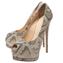 Pre Owned Giuseppe Zanotti Mint Green/Black Python Effect Leather Peep Toe Platform Pumps Size 39.5