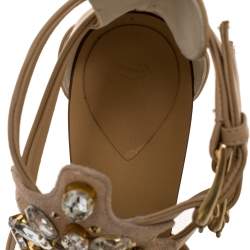Pre Owned Giuseppe Zanotti Beige Suede and Leather Crystal Embellished Strappy Sandals Size 41