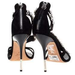 مملوكة مسبقًا Giuseppe Zanotti Black Suede Crystal Embellished Strappy Sandals Size 41