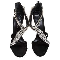مملوكة مسبقًا Giuseppe Zanotti Black Suede Crystal Embellished Strappy Sandals Size 41