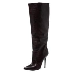 Giuseppe Zanotti Brown Lizard Embossed Leather Knee High Boots Size 40