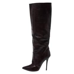 Giuseppe Zanotti Brown Lizard Embossed Leather Knee High Boots Size 40