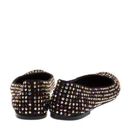 Pre Owned Giuseppe Zanotti Black Crystal Embellished Suede Ballet Flats Size 39