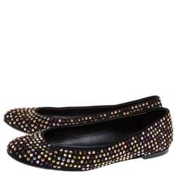 Pre Owned Giuseppe Zanotti Black Crystal Embellished Suede Ballet Flats Size 39