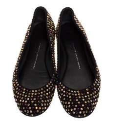 Pre Owned Giuseppe Zanotti Black Crystal Embellished Suede Ballet Flats Size 39