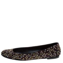 Pre Owned Giuseppe Zanotti Black Crystal Embellished Suede Ballet Flats Size 39