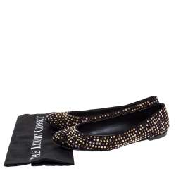 Pre Owned Giuseppe Zanotti Black Crystal Embellished Suede Ballet Flats Size 39