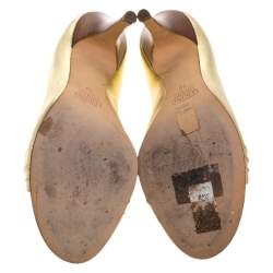 Pre Owned Giuseppe Zanotti Metallic Gold Leather Crystal Embellished Open Toe Pumps Size 40