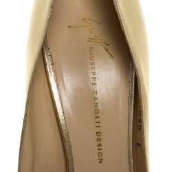 Pre Owned Giuseppe Zanotti Metallic Gold Leather Crystal Embellished Open Toe Pumps Size 40
