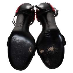 Pre Owned صندل جوسيبي زانوتي سويدي أسود وساتان مزخرف كريستال بحزام للكاحل مقاس 40