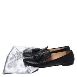 Pre Owned Giuseppe Zanotti Black Python Leather Tassel Detail Smoking Slippers Size 37