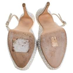 Giuseppe Zanotti Beige Suede Crystal Embellished Peep Toe Platform Slingback Sandals Size 40