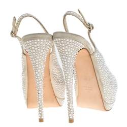 Giuseppe Zanotti Beige Suede Crystal Embellished Peep Toe Platform Slingback Sandals Size 40