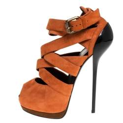 Giuseppe Zanotti Orange Suede Strappy Peep Toe Platform Sandals Size 38