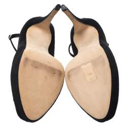 Pre Owned  حذاء كعب عالي جوسيبي زانوتي بنعل سميك و بمقدمة مفتوحة و بسير كاحل و مزخرف بكريستال سويدي أسود مقاس 37.5