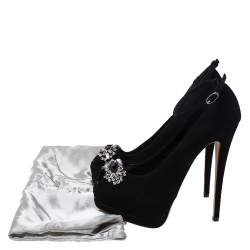 Pre Owned  حذاء كعب عالي جوسيبي زانوتي بنعل سميك و بمقدمة مفتوحة و بسير كاحل و مزخرف بكريستال سويدي أسود مقاس 37.5