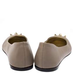 Pre Owned Giuseppe Zanotti Beige Leather Malika Spiked Cap Toe Ballet Flats Size 38