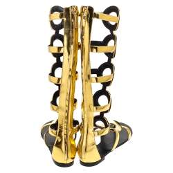 Pre Owned Giuseppe Zanotti Metallic Gold Leather Embellished Rylee Gladiator Flat Sandals Size 41