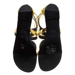 Pre Owned Giuseppe Zanotti Metallic Gold Leather Embellished Rylee Gladiator Flat Sandals Size 41