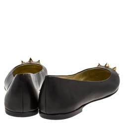 Pre Owned Giuseppe Zanotti Black Leather Malika Spiked Cap Toe Ballet Flats Size 38