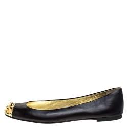 Pre Owned Giuseppe Zanotti Black Leather Malika Spiked Cap Toe Ballet Flats Size 38