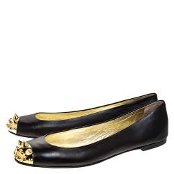 Pre Owned Giuseppe Zanotti Black Leather Malika Spiked Cap Toe Ballet Flats Size 38