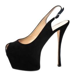 Pre Owned Giuseppe Zanotti Black Suede Peep Toe Slingback Platform Sandals Size 39