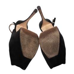 Pre Owned Giuseppe Zanotti Black Suede Peep Toe Slingback Platform Sandals Size 39