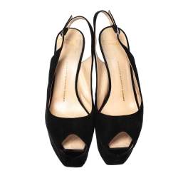 Pre Owned Giuseppe Zanotti Black Suede Peep Toe Slingback Platform Sandals Size 39