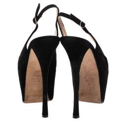 Pre Owned Giuseppe Zanotti Black Suede Peep Toe Slingback Platform Sandals Size 39