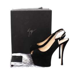 Pre Owned Giuseppe Zanotti Black Suede Peep Toe Slingback Platform Sandals Size 39