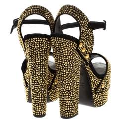 مملوكة مسبقًا Giuseppe Zanotti Black/Gold Crystal Embellished Suede Betty Platform Sandals Size 39