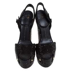 Pre Owned Giuseppe Zanotti Black Crystal Embellished Suede Betty Platform Sandals Size 40