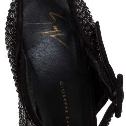 Pre Owned Giuseppe Zanotti Black Crystal Embellished Suede Betty Platform Sandals Size 40