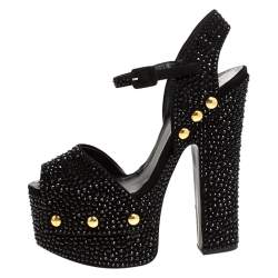 Pre Owned Giuseppe Zanotti Black Crystal Embellished Suede Betty Platform Sandals Size 40