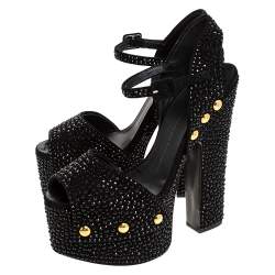 Pre Owned Giuseppe Zanotti Black Crystal Embellished Suede Betty Platform Sandals Size 40